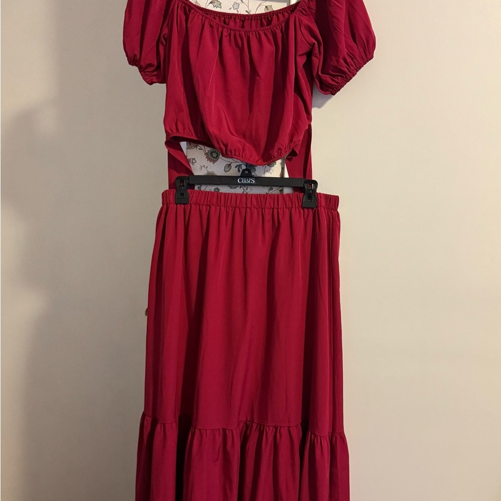 Elegant Red Skirt Set